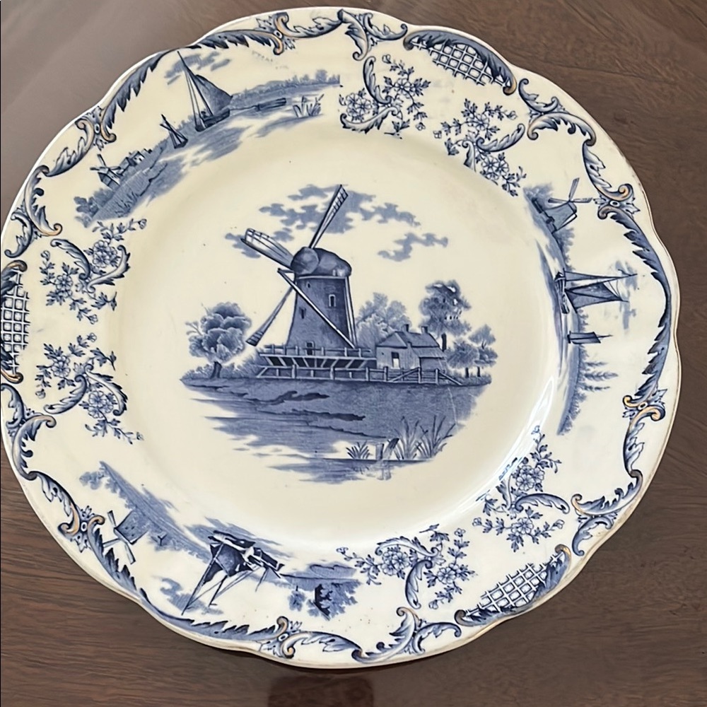 Blue and White Windmill Design Plate-Delph Upper Hanley Pottery of England $15